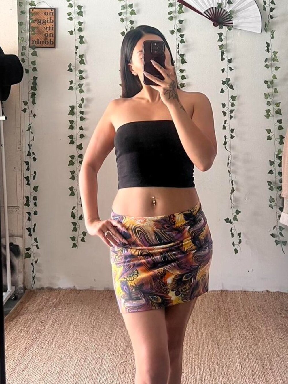 Y2K Bongo peacock print mini skirt – size Medium